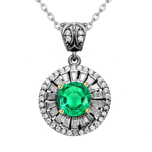 Earth-Mined Colombian Emerald Stone Pendant Necklace – main view
