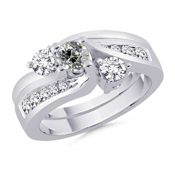 Round Wedding Old Mine Cut Natura Diamond Ring Set 3 Stone Style 3.25 Carats
