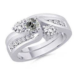 Round Wedding Old Mine Cut Natura Diamond Ring Set 3 Stone Style 3.25 Carats