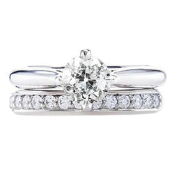 Round Wedding Ring Set Old Miner Real Diamonds 1.75 Carats Gold 14K