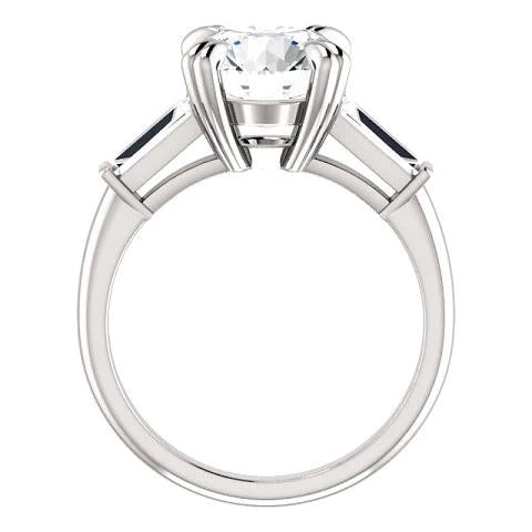 Round With Baguette Real Diamond 3 Stone Ring White Gold 2.30 Carats