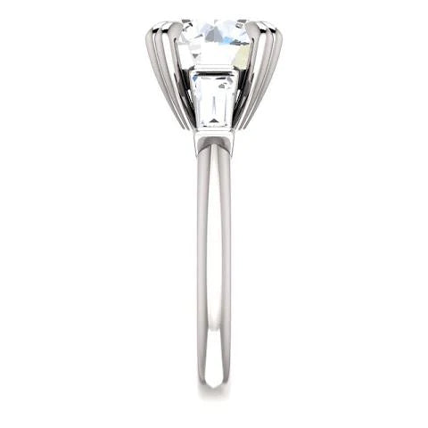 Round With Baguette Real Diamond 3 Stone Ring White Gold 2.30 Carats