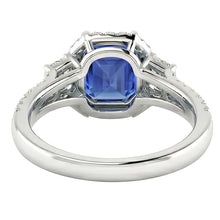 Round & Trapezoid Natural Earth Mined Diamond Halo Sapphire Engagement Ring 4 Carats