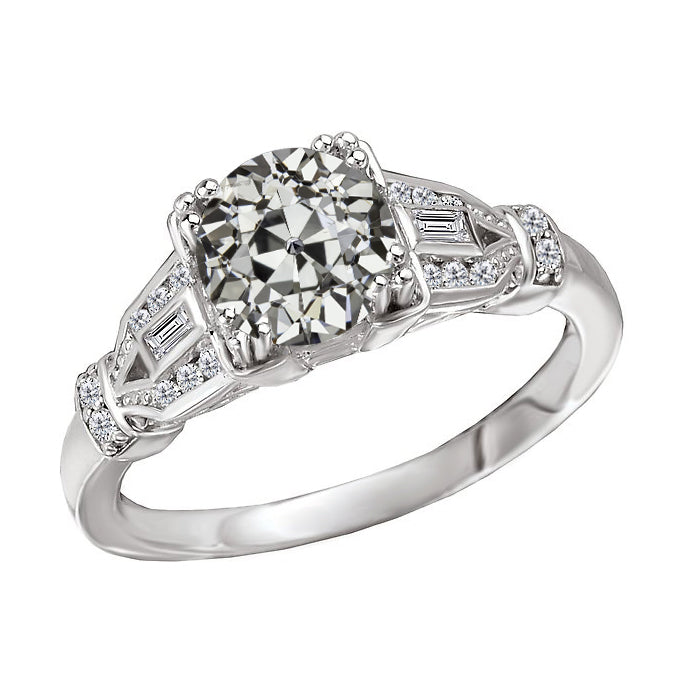 Authentic Diamond Solitaire Ring with Accents 1.50 ct 14K White Gold – main view