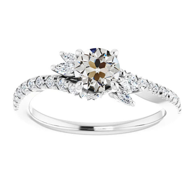 Fine Diamond Old Mine Cut Accent Solitaire Ring in 14 Karat White Gold – main view