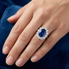Round And Oval Ceylon Sapphire 6 Carat Natural Earth Mined DIAMOND ( NOT LAB GROWN ) Ring White Gold 14K