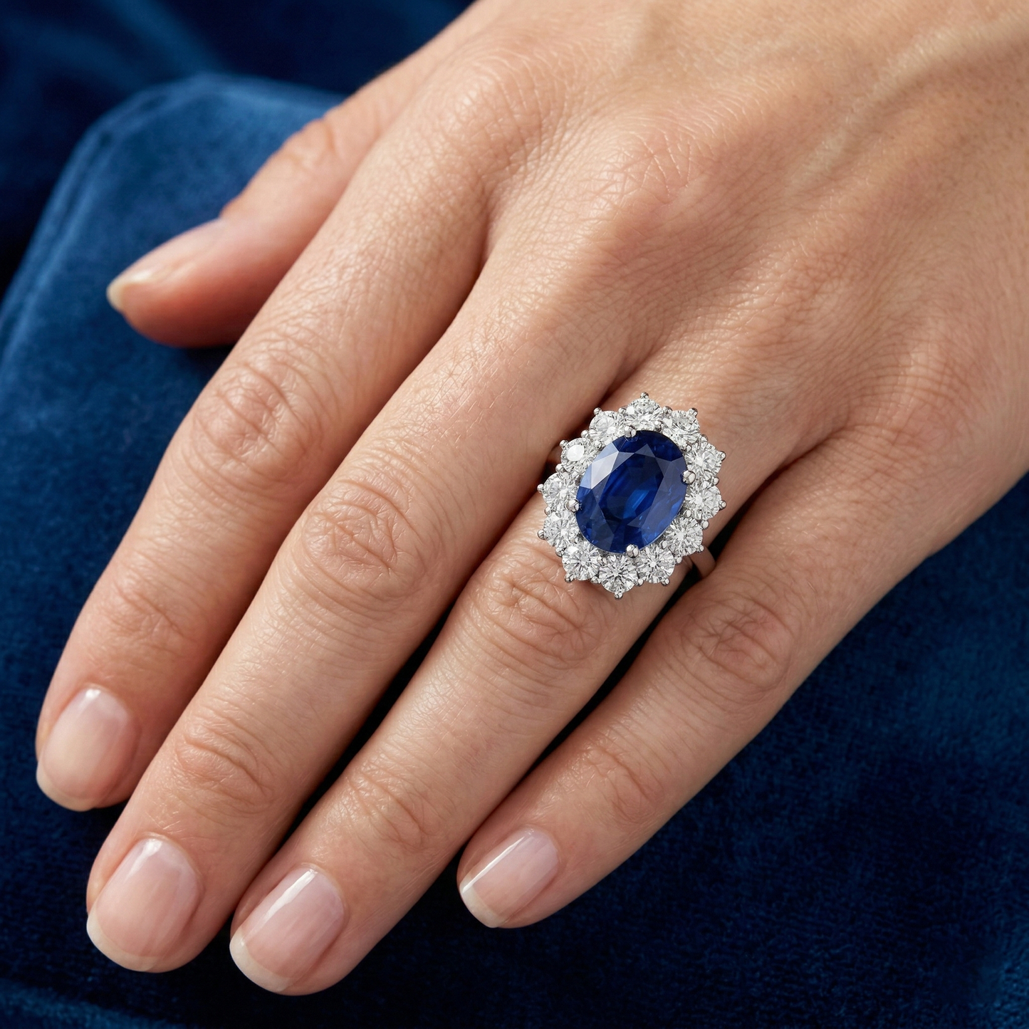 Round And Oval Ceylon Sapphire 6 Carat Natural Earth Mined DIAMOND ( NOT LAB GROWN ) Ring White Gold 14K