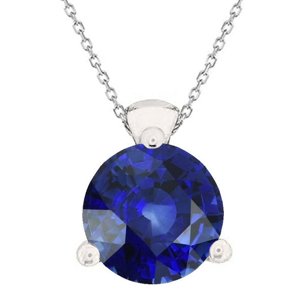 Cornflower Blue Sapphire Round Cut Gemstone Pendant in 14 Karat White Gold – main view