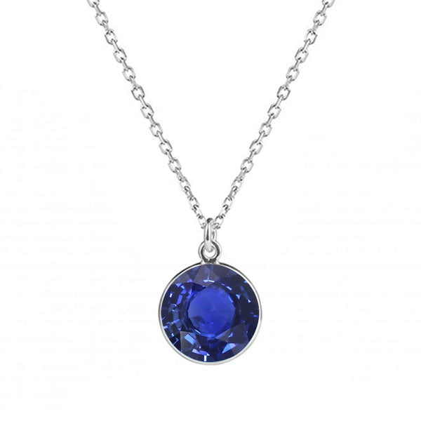 Natural Blue Sapphire Stone Pendant Necklace 2 ct 14K White Gold – main view