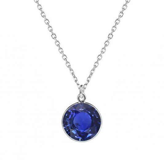 Natural Blue Sapphire Stone Pendant Necklace 2 ct 14K White Gold – main view