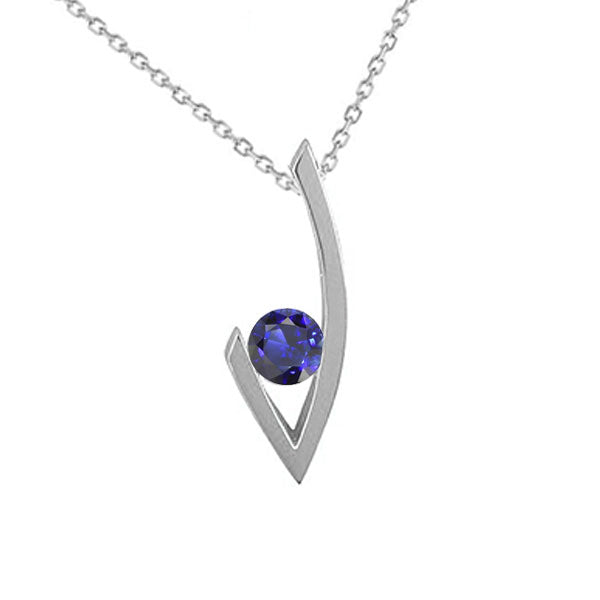 Blue Sapphire Precious Stone Pendant 1-ct 14K White Gold – main view