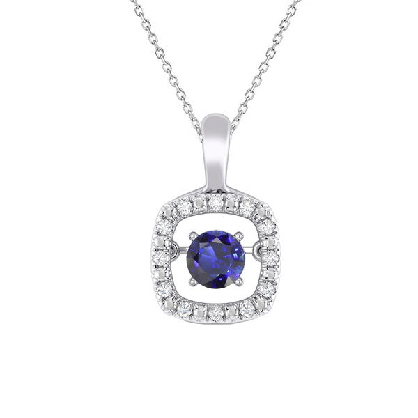 Cornflower Blue Sapphire Round Brilliant Stone Pendant Necklace in 14 Karat White Gold – main view