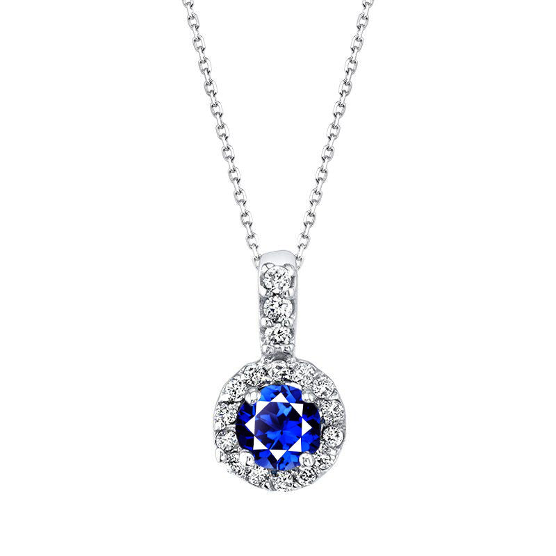 Stone Pendant Necklace 14K White Gold with Cornflower Blue Sapphire – main view