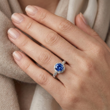 Round Ceylon Sapphire Gem Stone Natural Earth Mined DIAMOND ( NOT LAB GROWN ) Ring White Gold 14K 2.15 Ct.