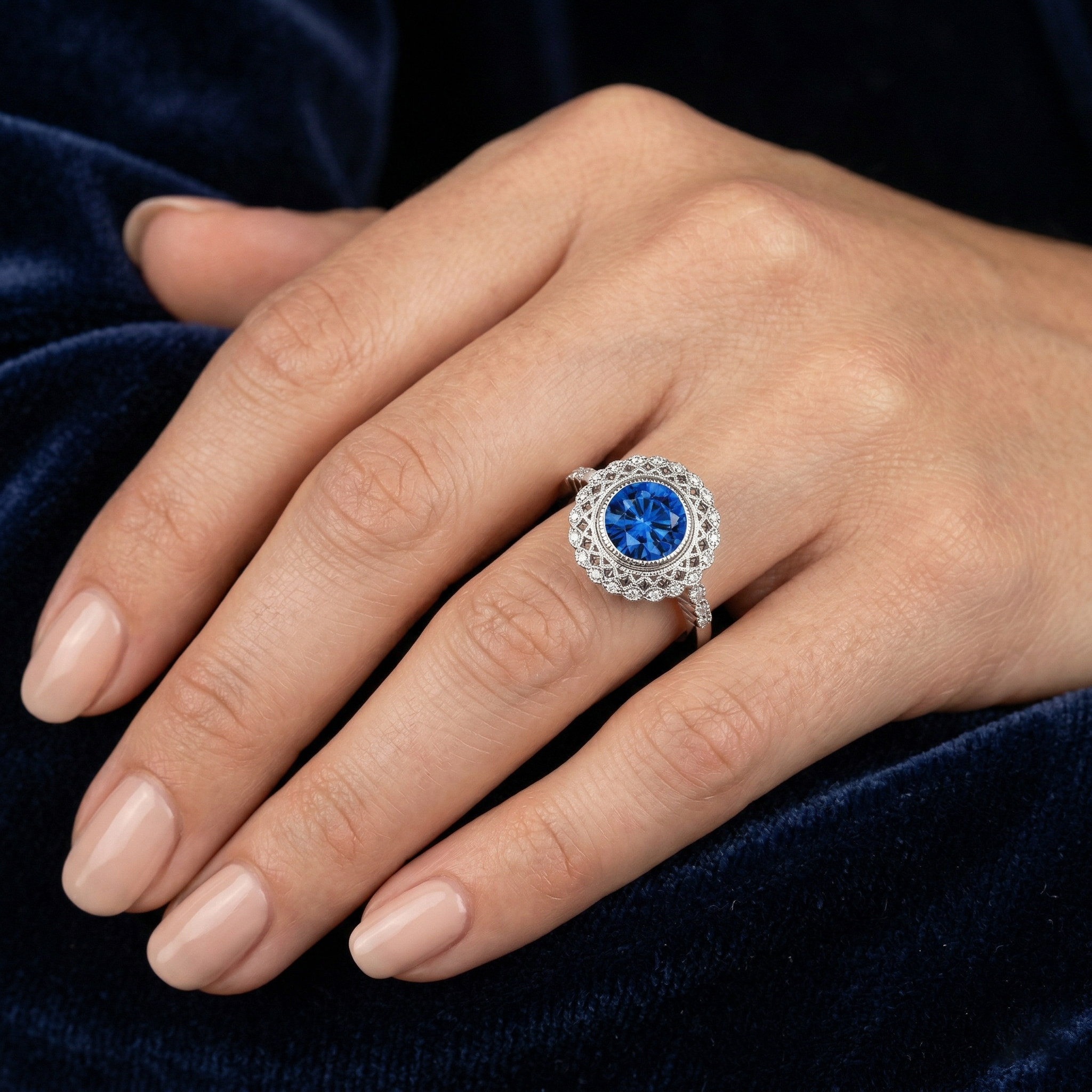 natural round sapphire 3.80ct watch with diamond accents