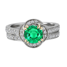 Fine Emerald Round Brilliant Gemstone Ring in Two-Tone 14K Gold – main view