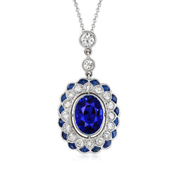 14K White Gold Cornflower Blue Sapphire Stone Pendant Necklace