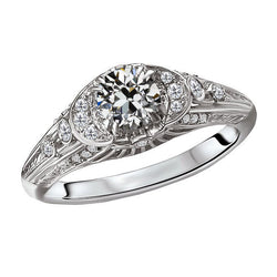 14K White Gold Antique Brilliant Diamond Bridal Ring 2 ct