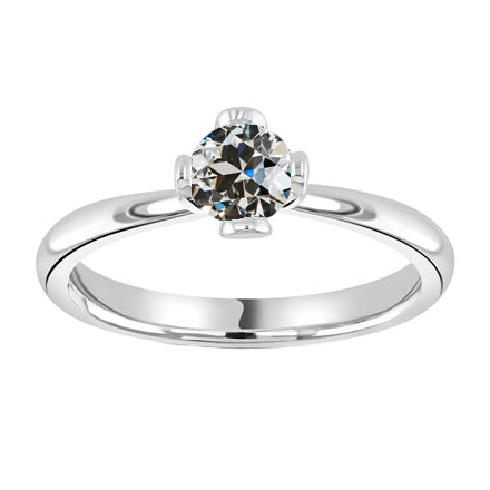 Diamond Old Mine Cut Solitaire Engagement Ring in 14 Karat White Gold – main view