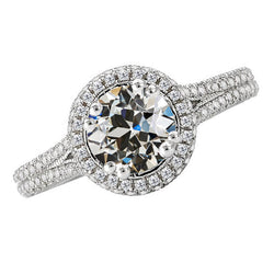 Antique Cushion Fine Diamond Halo Engagement Ring in 14K White