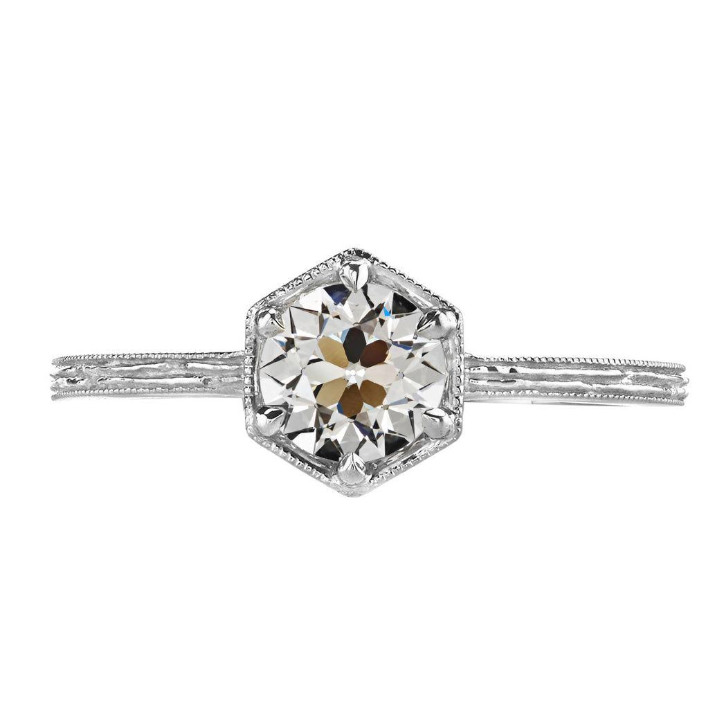 Old Mine Cut Fine Diamond ring in 14K White Gold – main view