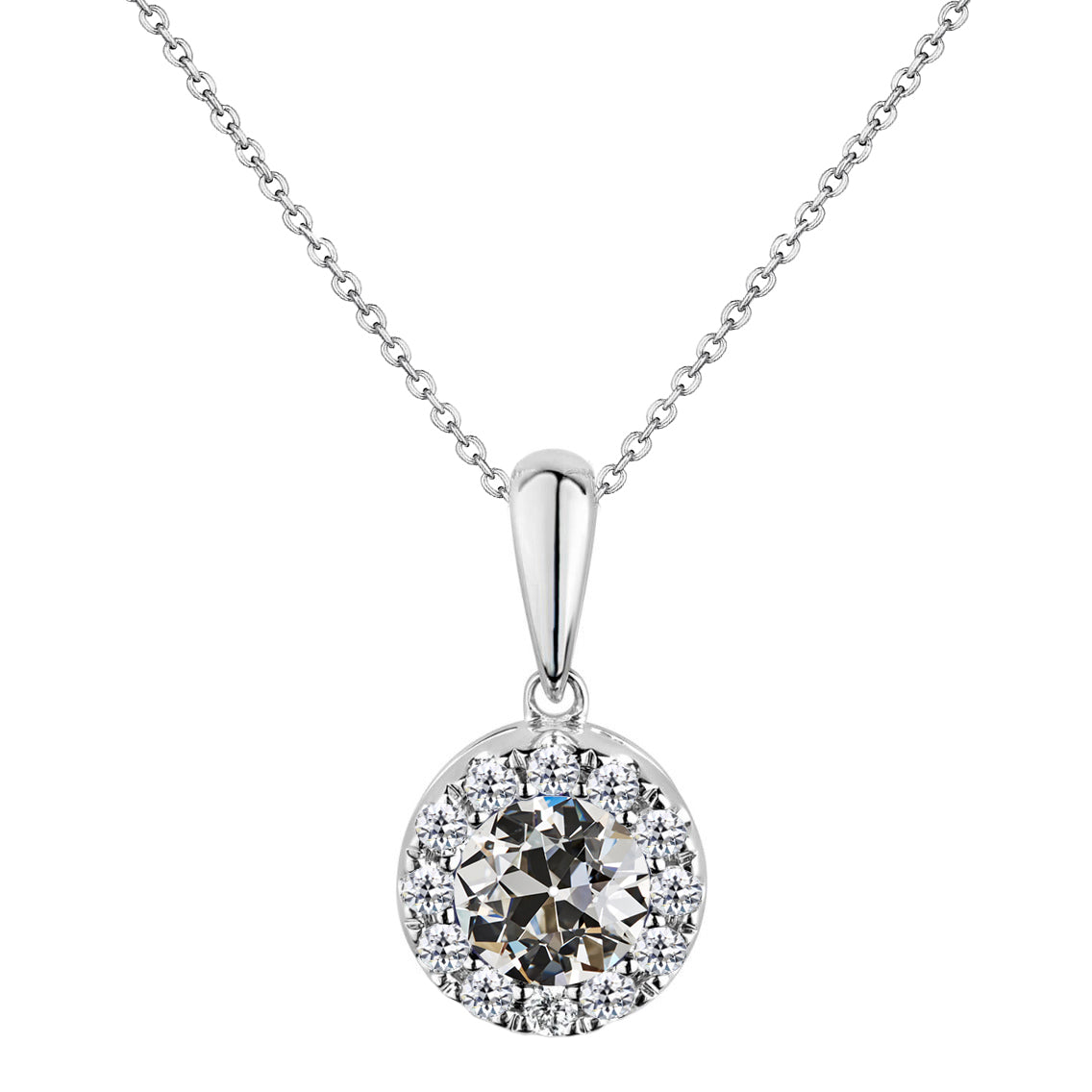 Diamond Antique Cushion Pendant in 14 Karat White Gold – main view