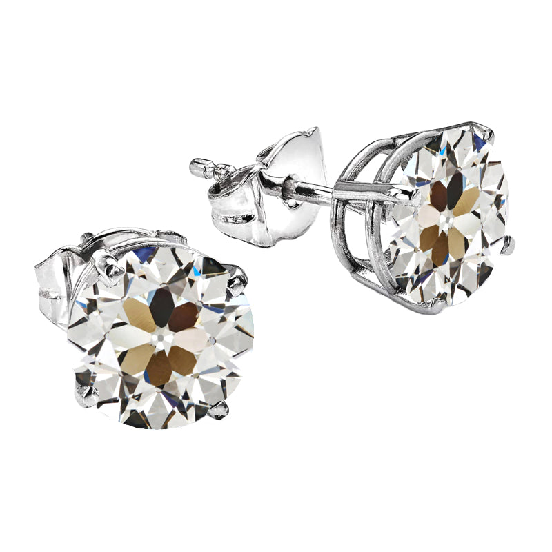 Fine Diamond Old Mine Cut Drop Earrings in 14K White Gold – main view