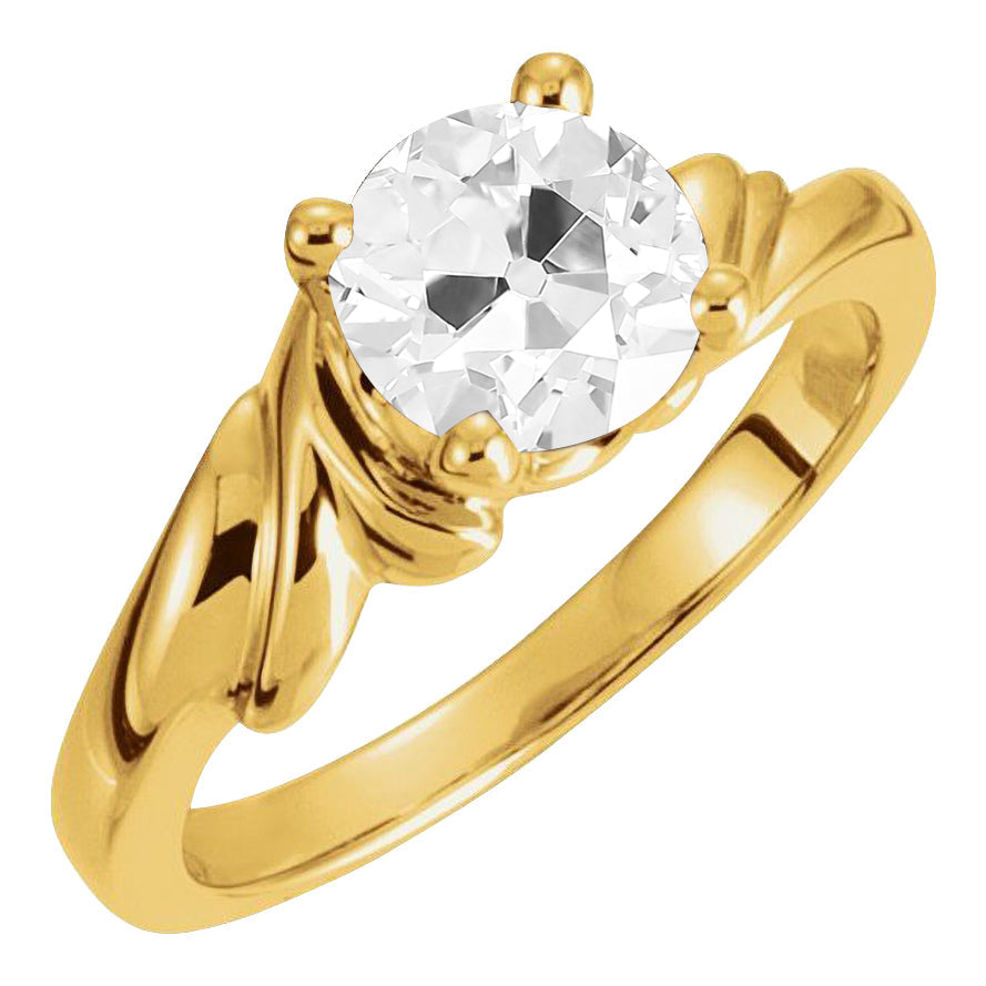 Fine Diamond Antique Cushion Single Stone Ring in 14 Karat Yellow Gold – main view