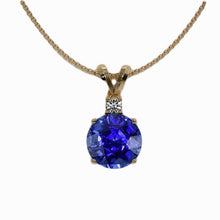 Royal Blue Sapphire Round Brilliant Stone Pendant Necklace in 14 Karat Yellow Gold – main view