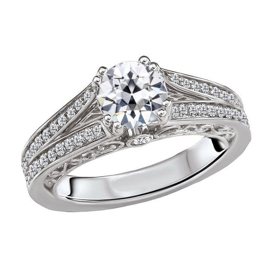 Natural Fine Diamond Solitaire with Side Stones 1 ct 14K White Gold – main view