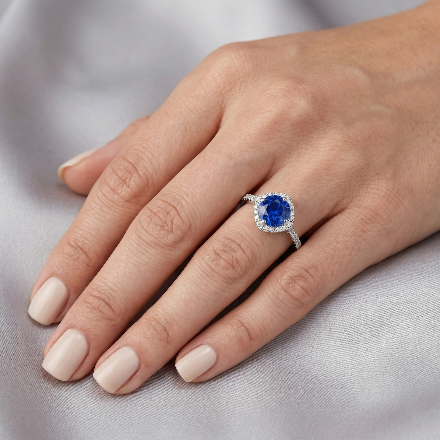 Round Gemstone From Sri Lanka Halo Ring