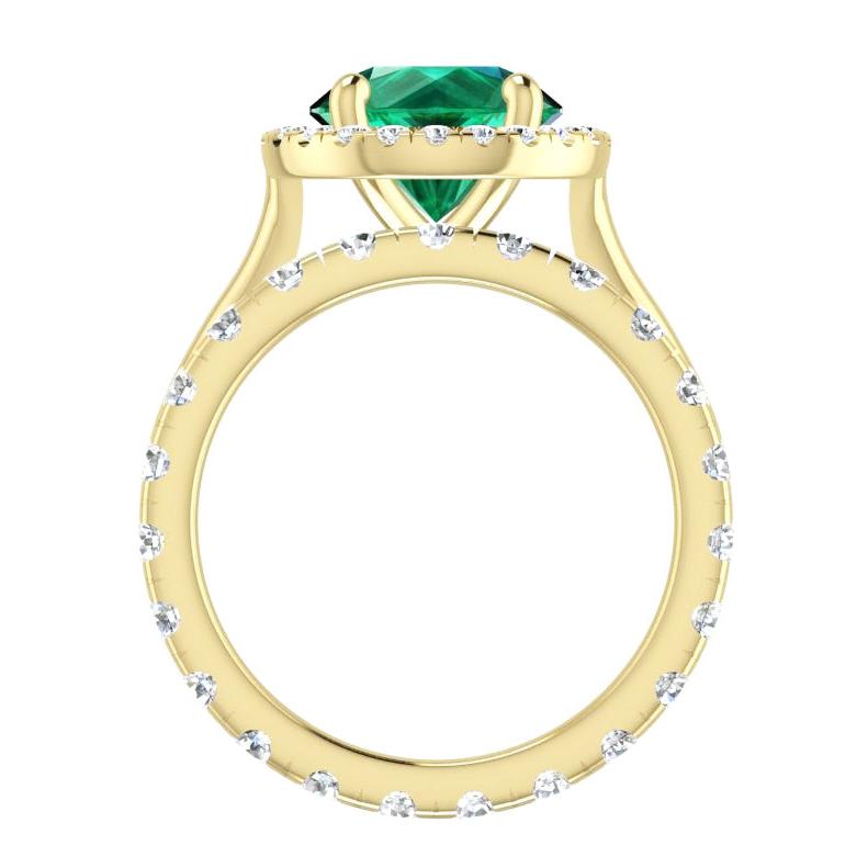 Round Green Emerald Yellow Gold Ring Set
