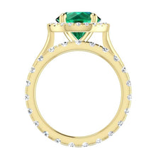 Round Green Emerald Yellow Gold Ring Set
