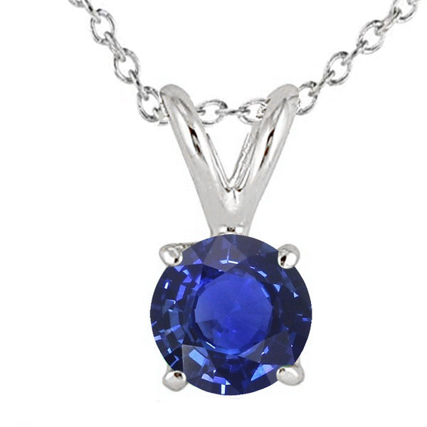 Cornflower Blue Sapphire Round Brilliant Precious Stone Pendant in 14K White Gold – main view