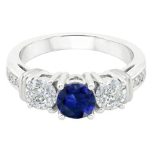 Round Natural Earth Mined Diamond Bezel Set Blue Sapphire Ring 3 Carats White Gold 14K