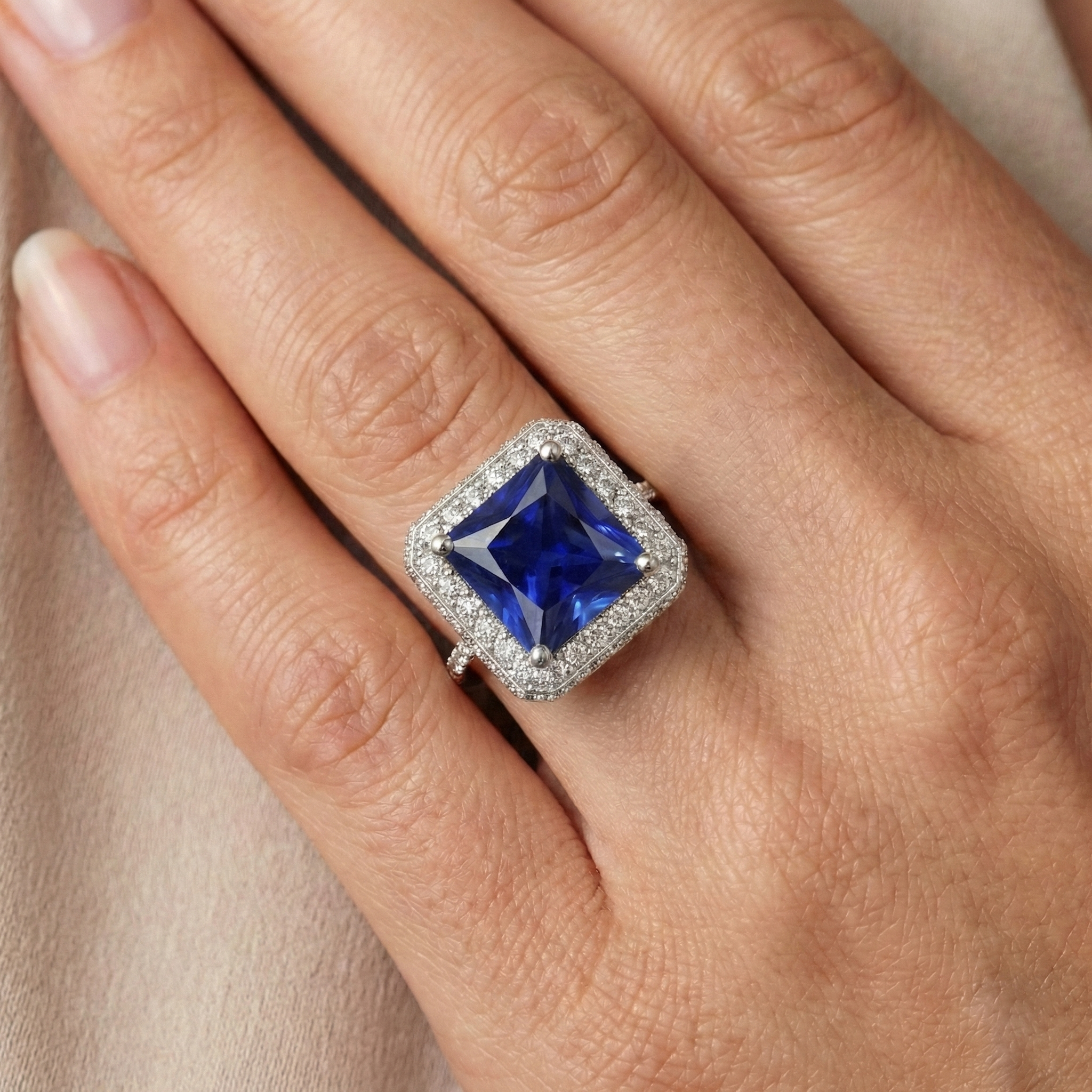 natural round sapphire 6ct ring with diamond accents