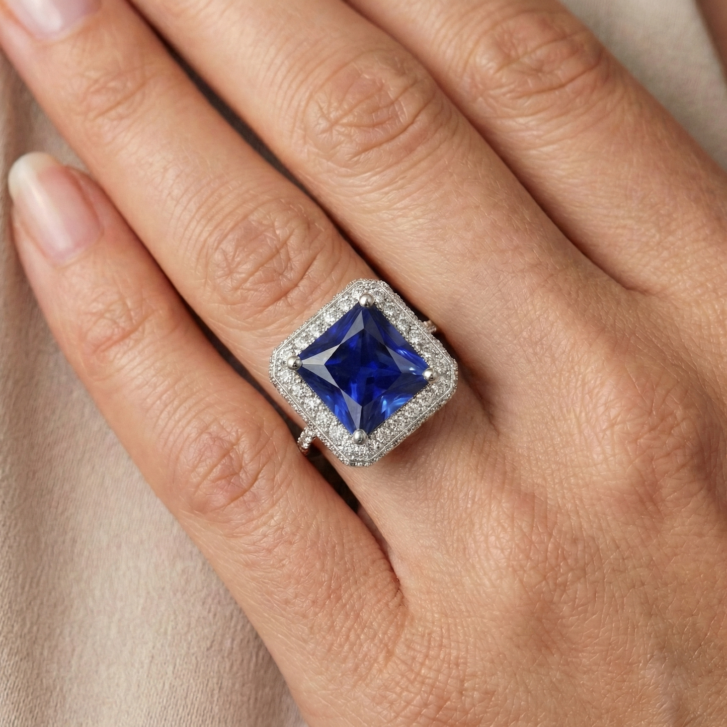 natural round sapphire 6ct ring with diamond accents
