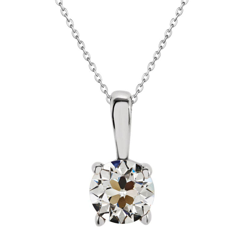 Fine Diamond Old Mine Cut Drop Pendant in 14K White Gold – main view