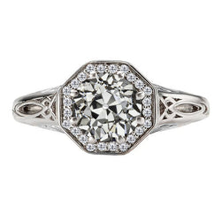 14K White Gold Antique Brilliant Diamond Halo Setting Ring 3 ct