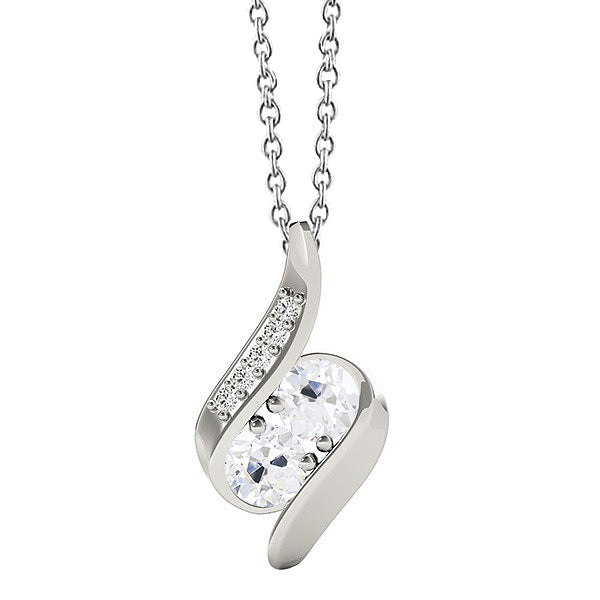 Diamond Antique Cushion Pendant Necklace in 14 Karat White Gold – main view
