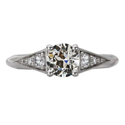 Old Mine Cut Diamond Bridal Ring in 14K White Gold – 2 ct