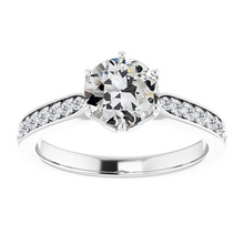 Diamond Antique Cushion Accent Solitaire Ring in 14 Karat White Gold – main view