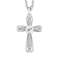 14K White Gold Cross Diamond Pendant 2 ct