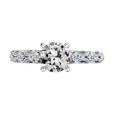 Diamond Antique Cushion Solitaire with Side Stones in 14K White Gold – main view