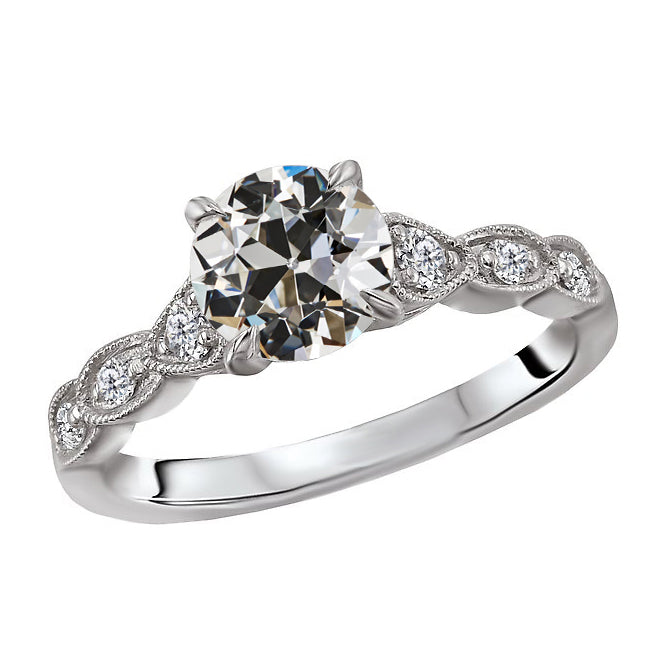Antique Cushion Brilliant Diamond ring in 14 Karat White Gold – main view
