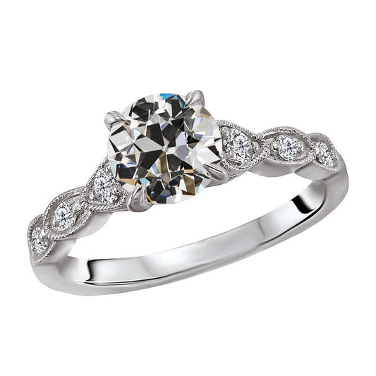Antique Cushion Brilliant Diamond ring in 14 Karat White Gold – main view