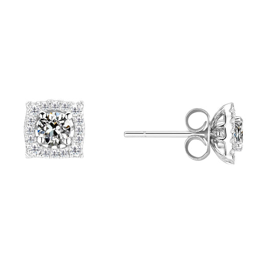 Diamond Antique Cushion Earrings in 14K White Gold – main view