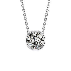 14K White Gold Bezel Set Diamond Pendant Necklace 1.50 ct