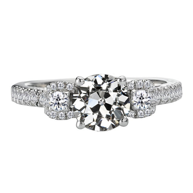 Old Mine Cut Brilliant Diamond ring in 14 Karat White Gold – main view