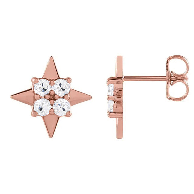 Brilliant Diamond Old Mine Cut Stud Earrings in 14 Karat Rose Gold – front view